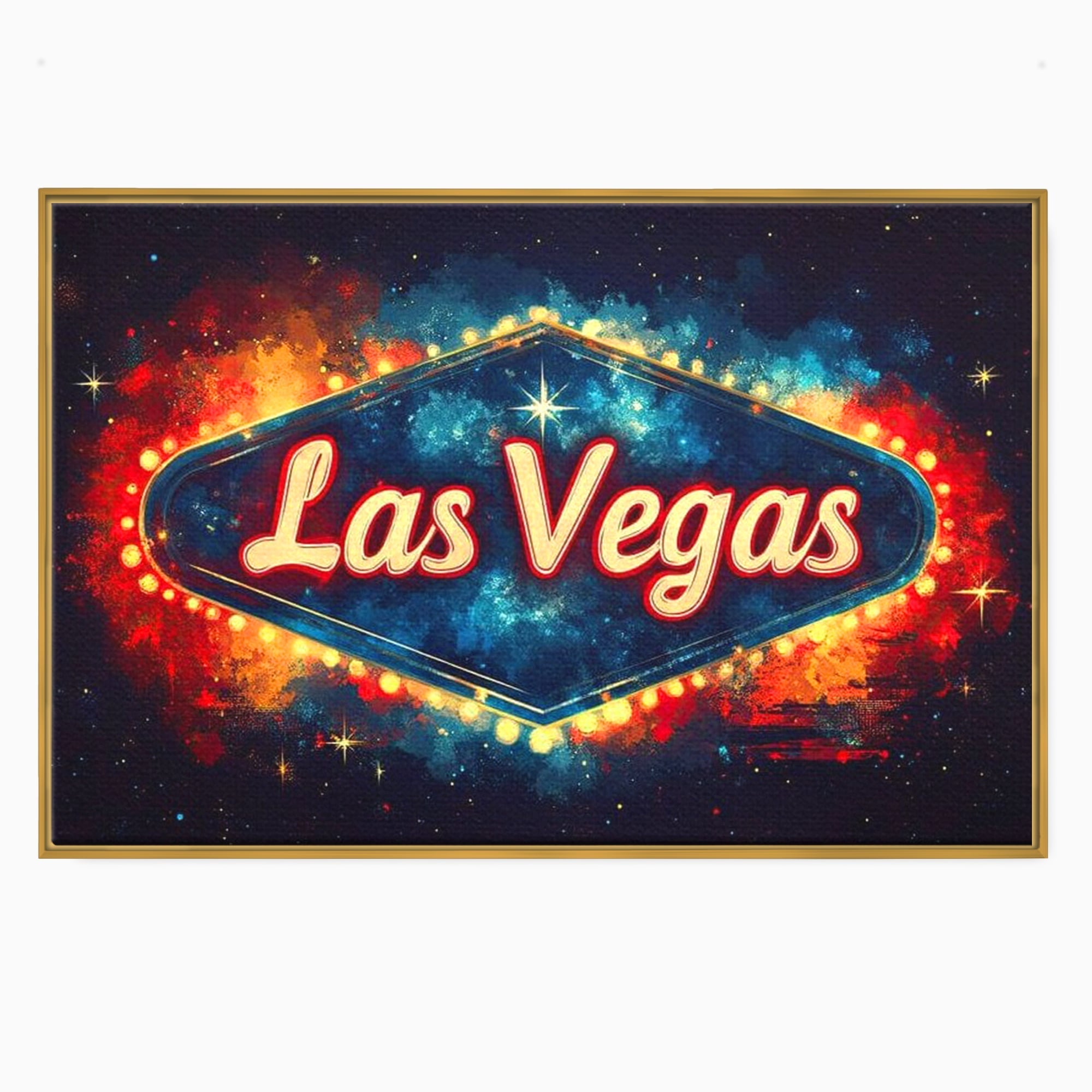 Tablou canvas cu tablou canvas cu semn neon las vegas, in rama de aluminiu auriu